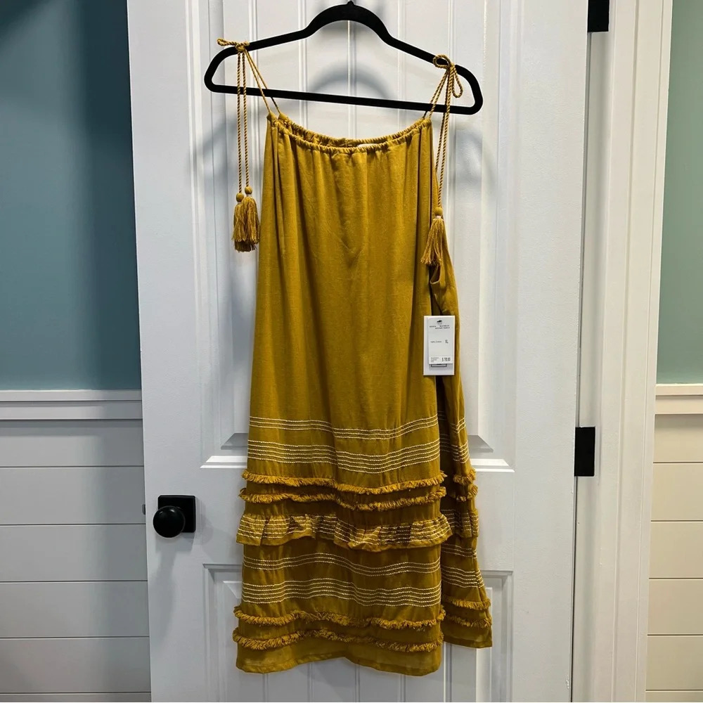 For the Republic Mustard Colored Dress w/Fringe‎ & Stitch Detail. Size XL. NWT.